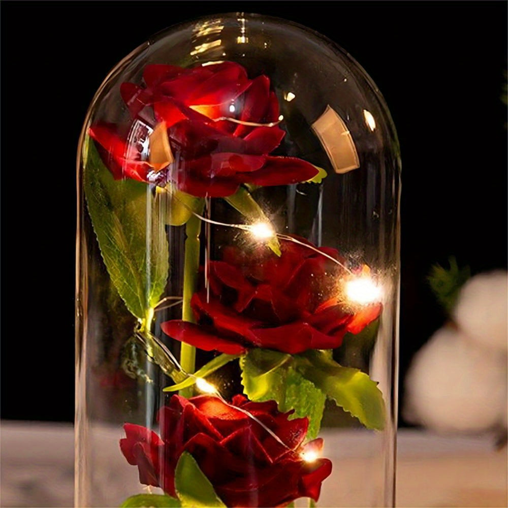 1pc, Birthday Gifts For Her, Artificial Rose In Dome, LED Light Up Rose Gift Decoration, Enchanted Gift For Women For Mother's Day, Christmas Day, Valentine's Day, Birthday, Rose Lamp (Battery Not Included)