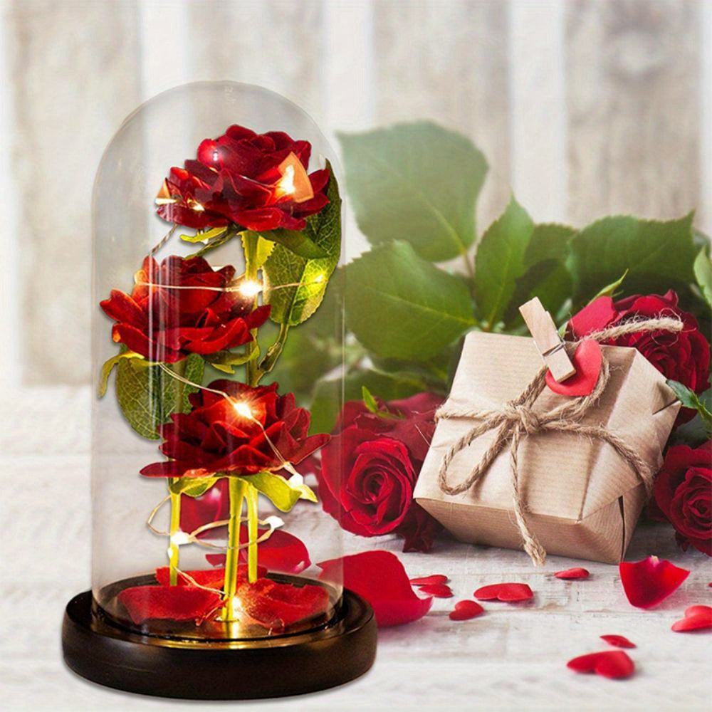 1pc, Birthday Gifts For Her, Artificial Rose In Dome, LED Light Up Rose Gift Decoration, Enchanted Gift For Women For Mother's Day, Christmas Day, Valentine's Day, Birthday, Rose Lamp (Battery Not Included)