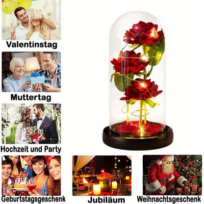 1 pieza, regalo de cumpleaños para ella, rosa artificial en cúpula, rosa con luz LED decorativa, regalo encantado para el Día de la Madre, Navidad, San Valentín, cumpleaños, lámpara de rosa (pilas no incluidas)