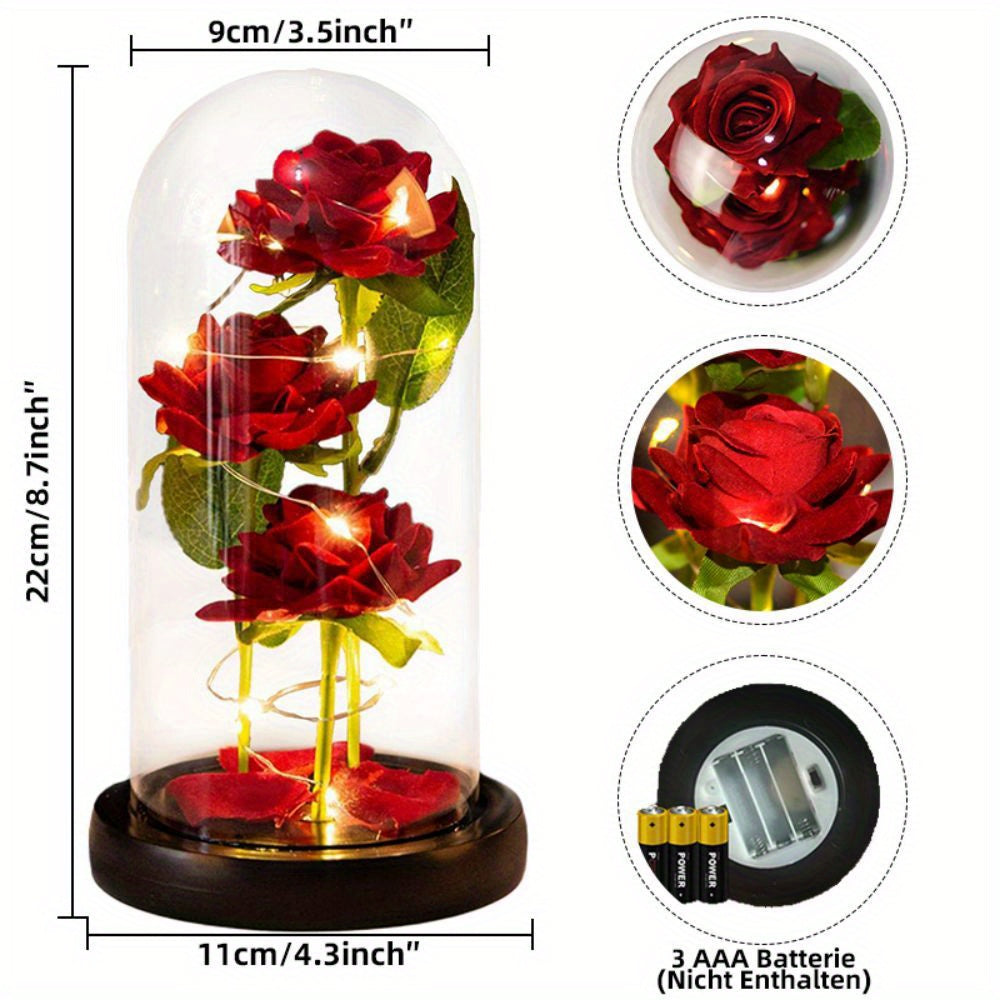 1pc, Birthday Gifts For Her, Artificial Rose In Dome, LED Light Up Rose Gift Decoration, Enchanted Gift For Women For Mother's Day, Christmas Day, Valentine's Day, Birthday, Rose Lamp (Battery Not Included)