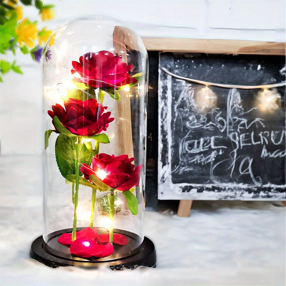 1pc, Birthday Gifts For Her, Artificial Rose In Dome, LED Light Up Rose Gift Decoration, Enchanted Gift For Women For Mother's Day, Christmas Day, Valentine's Day, Birthday, Rose Lamp (Battery Not Included)