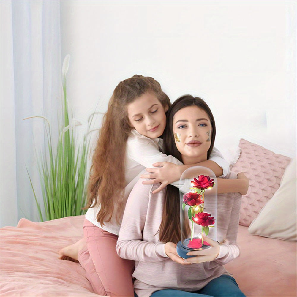1pc, Birthday Gifts For Her, Artificial Rose In Dome, LED Light Up Rose Gift Decoration, Enchanted Gift For Women For Mother's Day, Christmas Day, Valentine's Day, Birthday, Rose Lamp (Battery Not Included)
