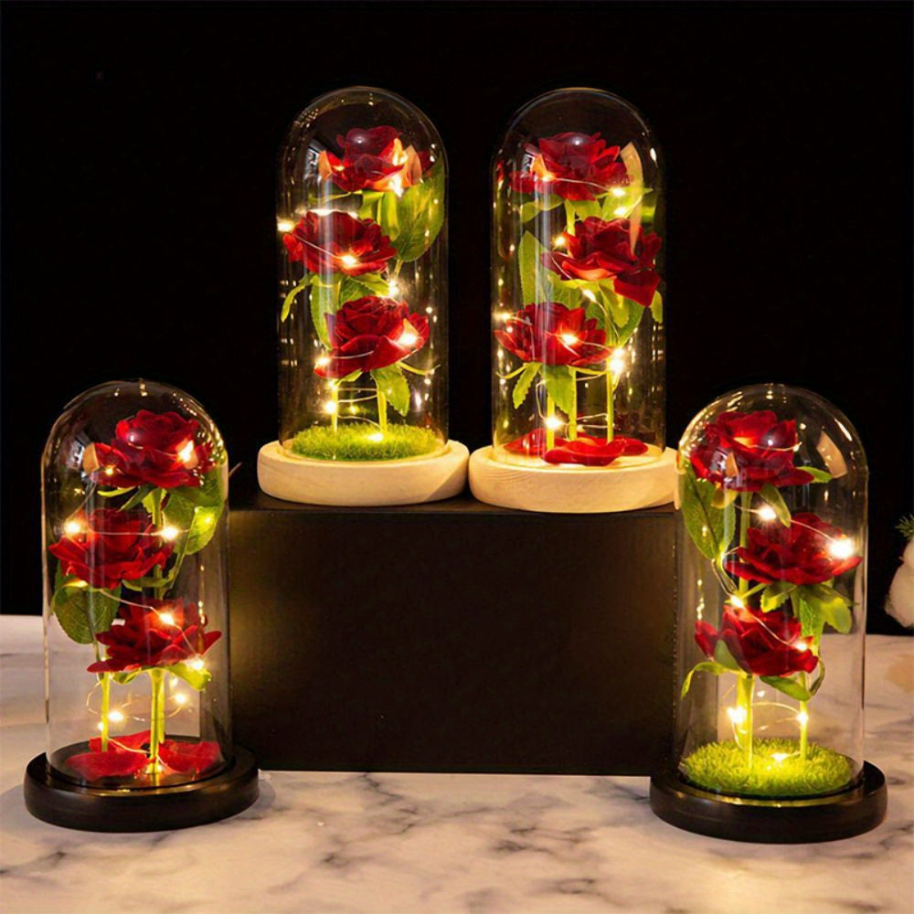 1pc, Birthday Gifts For Her, Artificial Rose In Dome, LED Light Up Rose Gift Decoration, Enchanted Gift For Women For Mother's Day, Christmas Day, Valentine's Day, Birthday, Rose Lamp (Battery Not Included)