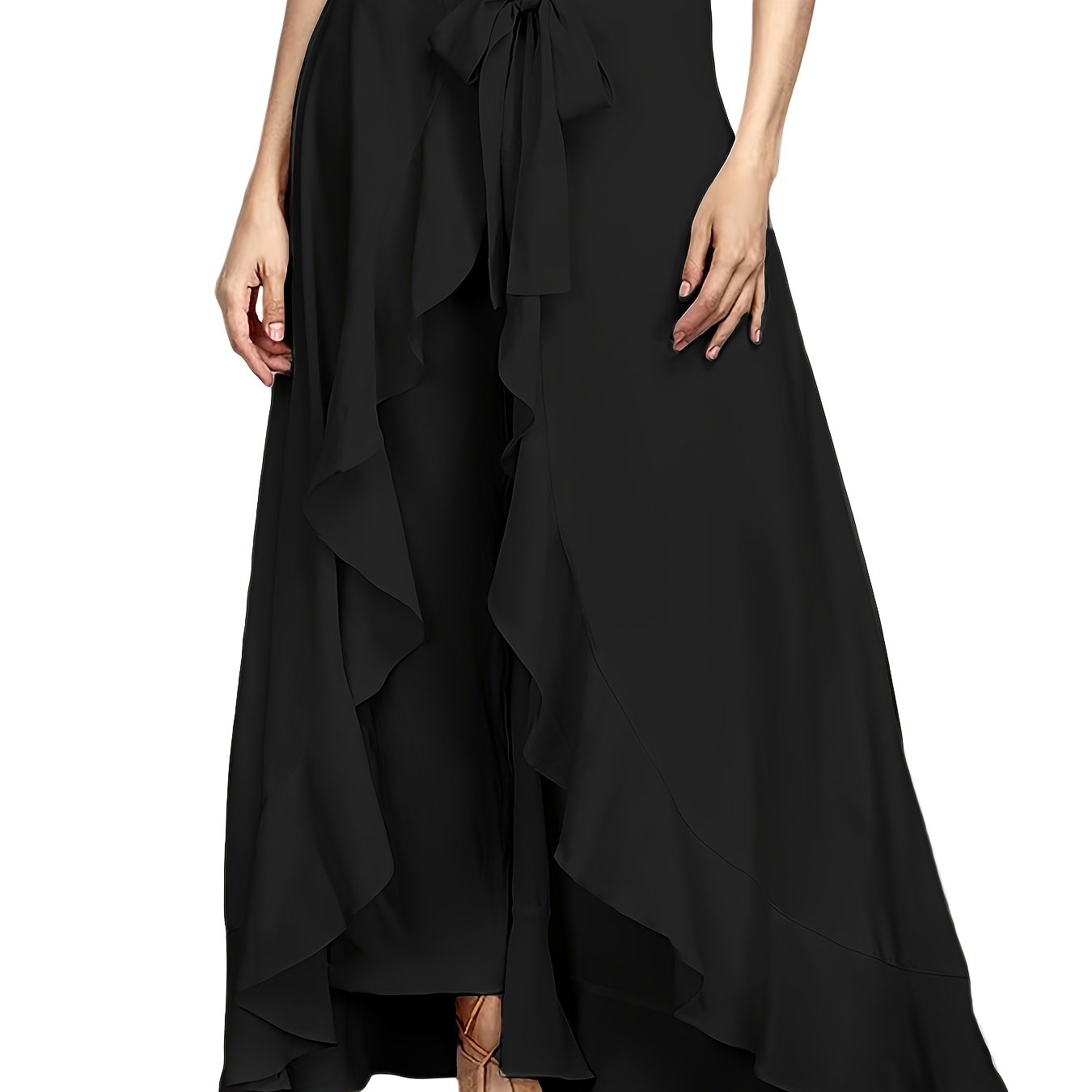 Pantalones de talla grande con lazo delantero, elegantes pantalones asimétricos de pierna ancha con falda, ropa de talla grande para mujer
