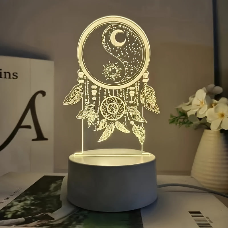 USB Powered Dreamcatcher LED Night Light with Warm Glow and Key Switch - Decorative Desk Lamp for Home