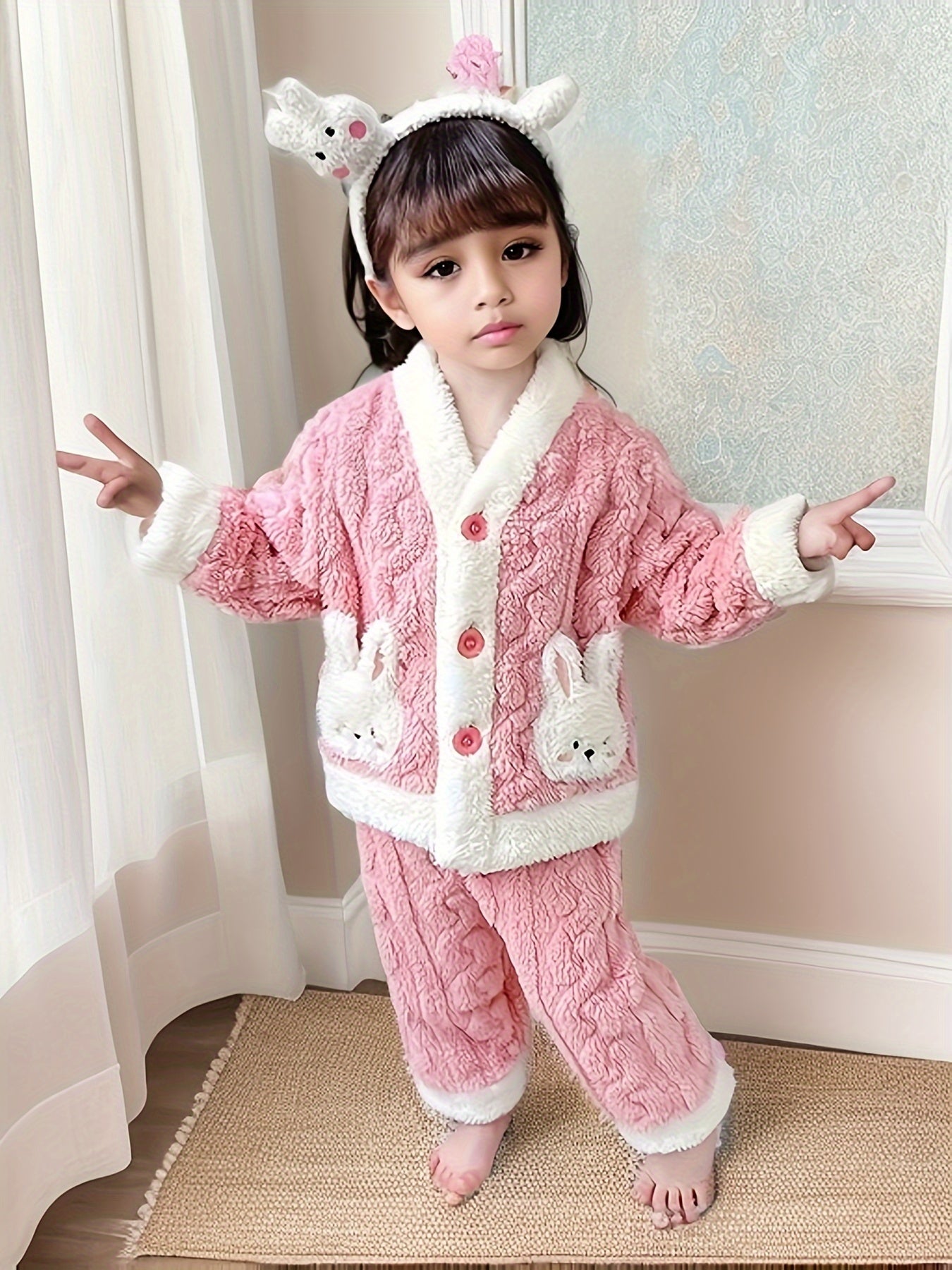 Coral Fleece Pajamas Set, Thickened And Warm Homewear for Girls.