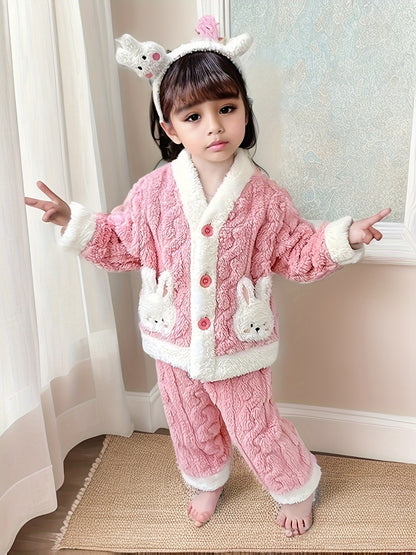 Coral Fleece Pajamas Set, Thickened And Warm Homewear for Girls.