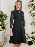 Elegant Girls' Lace-Trimmed Pleated Dress with Keyhole Neckline - Perfect for Parties, Spring & Fall - Machine Washable