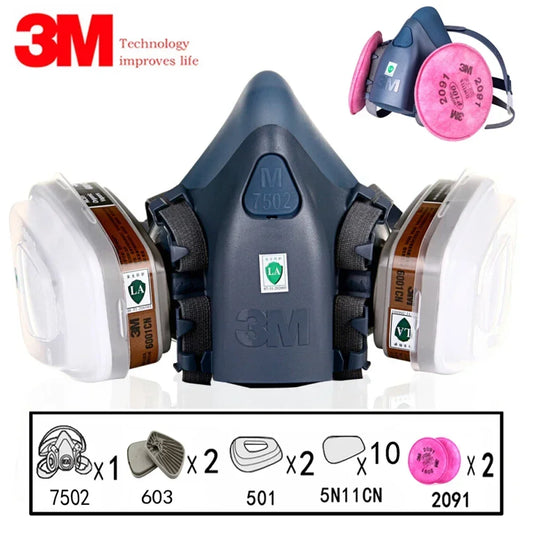 17 in 1 3M 7502 Gas Respirator Dust Half Face Dust Mask for Painting Spraying Organic Vapor Chemical Gas Filter Work Safety 