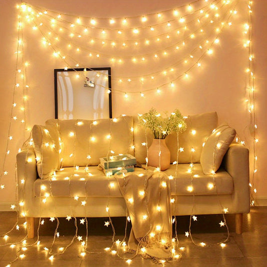 Guirnalda de luces de estrellas con pilas para interiores, ideal para fiestas, bodas y decoración navideña (blanco cálido)