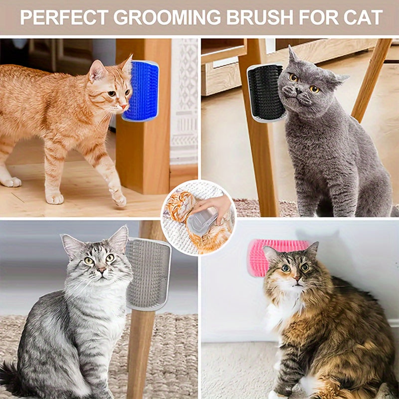 Self-Cleaning Cat Grooming Brush - Wall Corner Mounted Massage Comb for Shedding & Itch Relief, Interactive Teaser Tool for Cats, Ideal Daily Use & Great Gift for Cat Owners, Cat Grooming Tools, Plastic, Pet Hair Removal, Sui