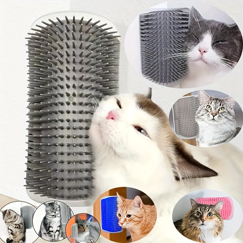 Self-Cleaning Cat Grooming Brush - Wall Corner Mounted Massage Comb for Shedding & Itch Relief, Interactive Teaser Tool for Cats, Ideal Daily Use & Great Gift for Cat Owners, Cat Grooming Tools, Plastic, Pet Hair Removal, Sui
