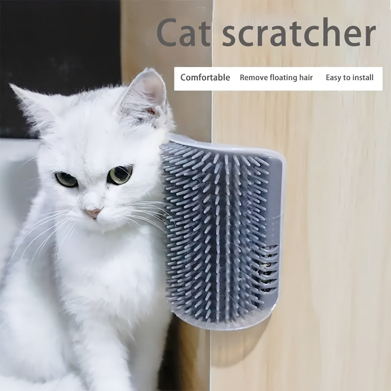 Self-Cleaning Cat Grooming Brush - Wall Corner Mounted Massage Comb for Shedding & Itch Relief, Interactive Teaser Tool for Cats, Ideal Daily Use & Great Gift for Cat Owners, Cat Grooming Tools, Plastic, Pet Hair Removal, Sui