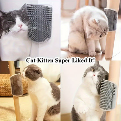Self-Cleaning Cat Grooming Brush - Wall Corner Mounted Massage Comb for Shedding & Itch Relief, Interactive Teaser Tool for Cats, Ideal Daily Use & Great Gift for Cat Owners, Cat Grooming Tools, Plastic, Pet Hair Removal, Sui