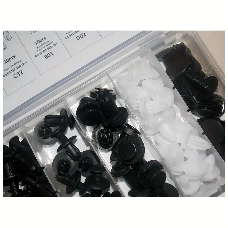 100pcs Car Fixing Clips, Disassembly Tools, Six Popular Sizes Of Door Trim Clips And Bumper Push Rivet Clips