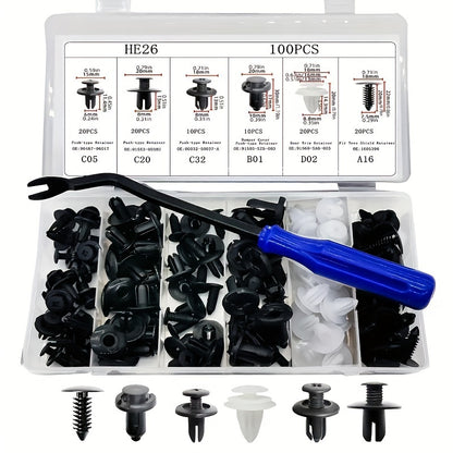 100pcs Car Fixing Clips, Disassembly Tools, Six Popular Sizes Of Door Trim Clips And Bumper Push Rivet Clips