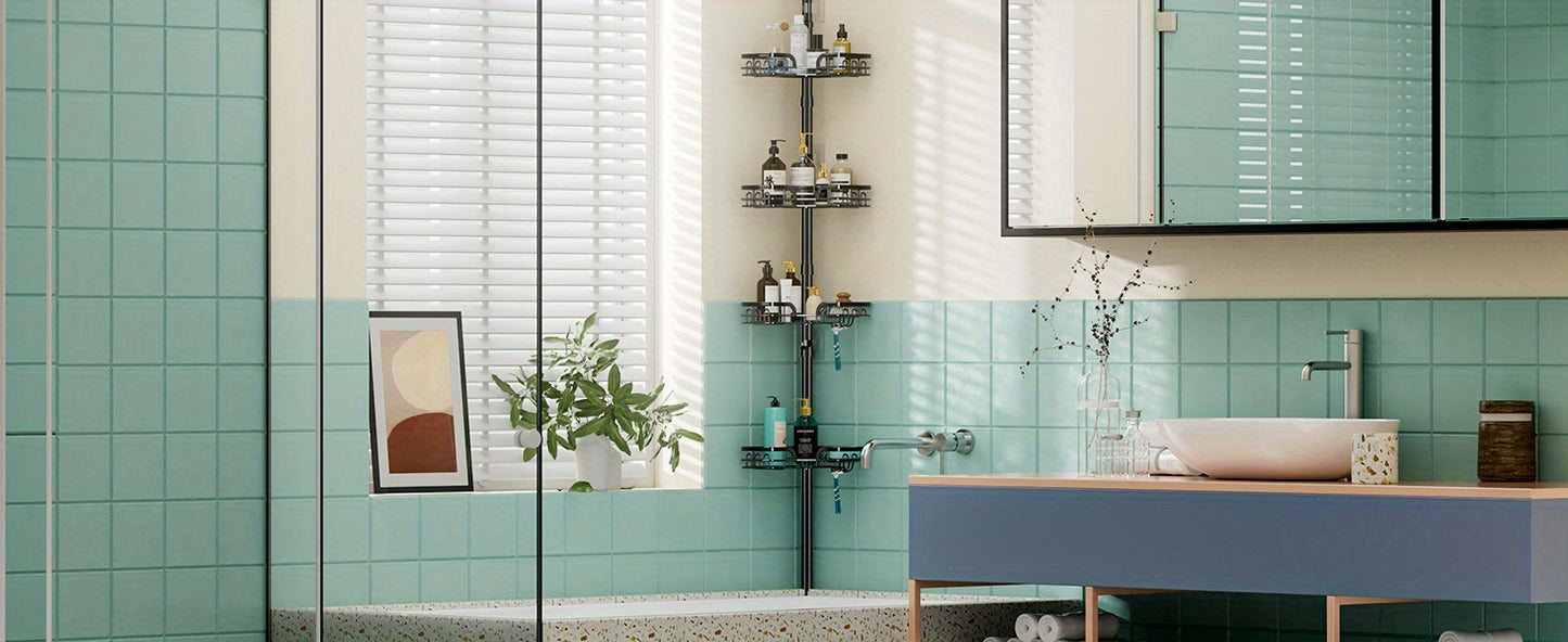 Adjustable Stainless Steel Corner Shower Caddy with Soap Holder - Rustproof & Waterproof, Fits 67.82cm to 275.08cm Spaces