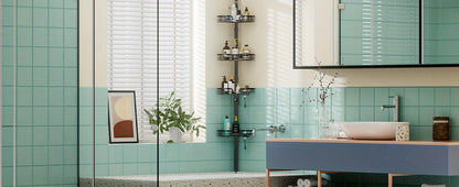 Adjustable Stainless Steel Corner Shower Caddy with Soap Holder - Rustproof & Waterproof, Fits 67.82cm to 275.08cm Spaces