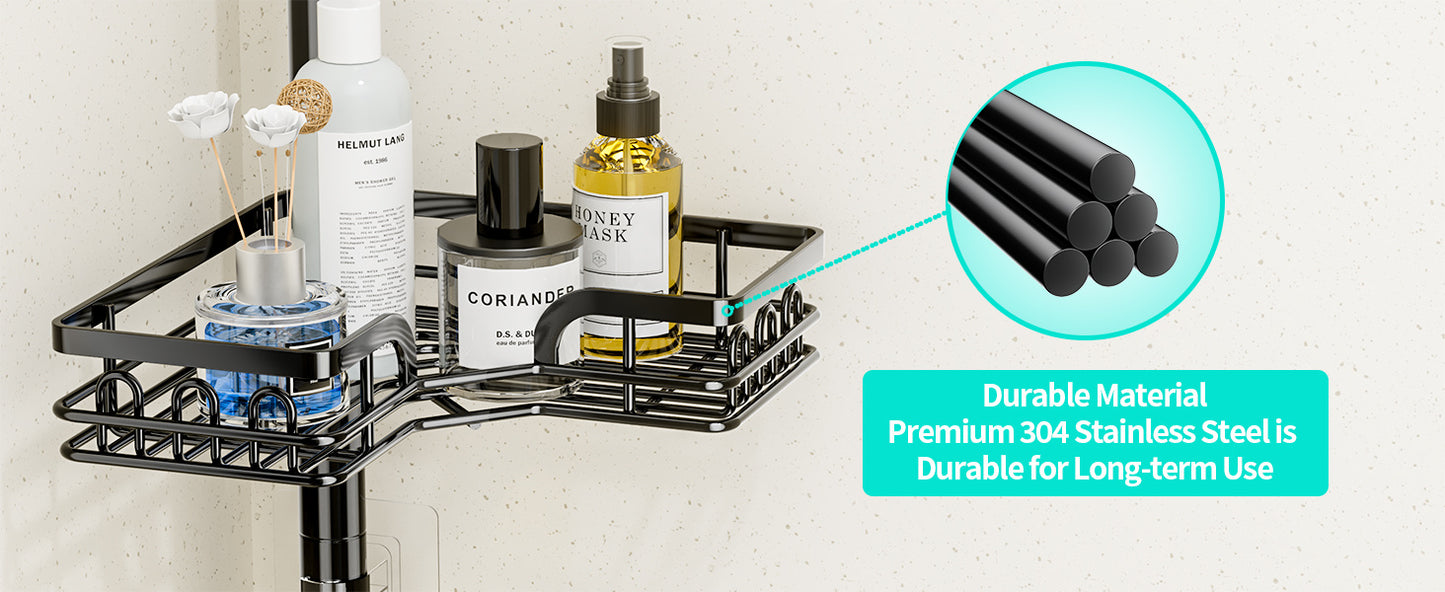 Adjustable Stainless Steel Corner Shower Caddy with Soap Holder - Rustproof & Waterproof, Fits 67.82cm to 275.08cm Spaces