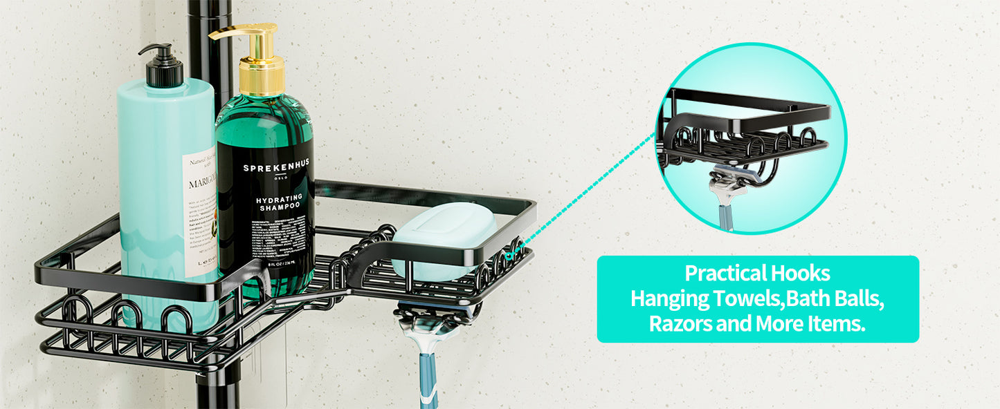 Adjustable Stainless Steel Corner Shower Caddy with Soap Holder - Rustproof & Waterproof, Fits 67.82cm to 275.08cm Spaces