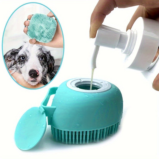 Pet Shampoo Brush, Silicone Massage Rubber Bath Comb With Shampoo Storage For Dog & Cat, Pet Grooming Tool