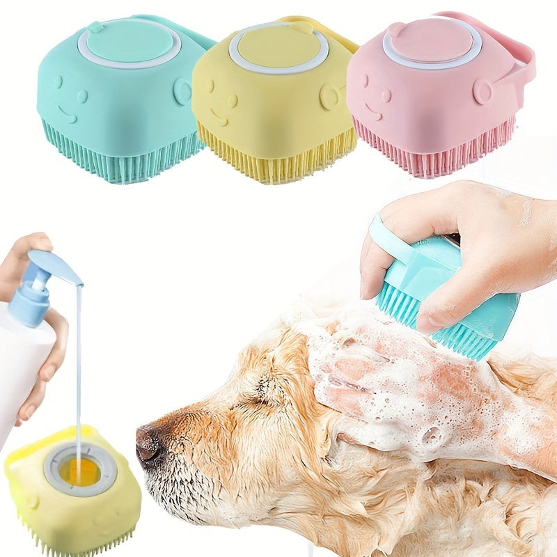 Pet Shampoo Brush, Silicone Massage Rubber Bath Comb With Shampoo Storage For Dog &amp; Cat, Pet Grooming Tool