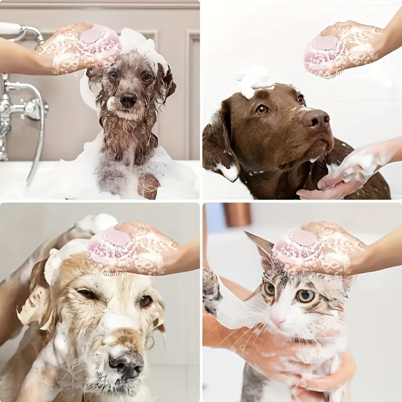 Pet Shampoo Brush, Silicone Massage Rubber Bath Comb With Shampoo Storage For Dog & Cat, Pet Grooming Tool
