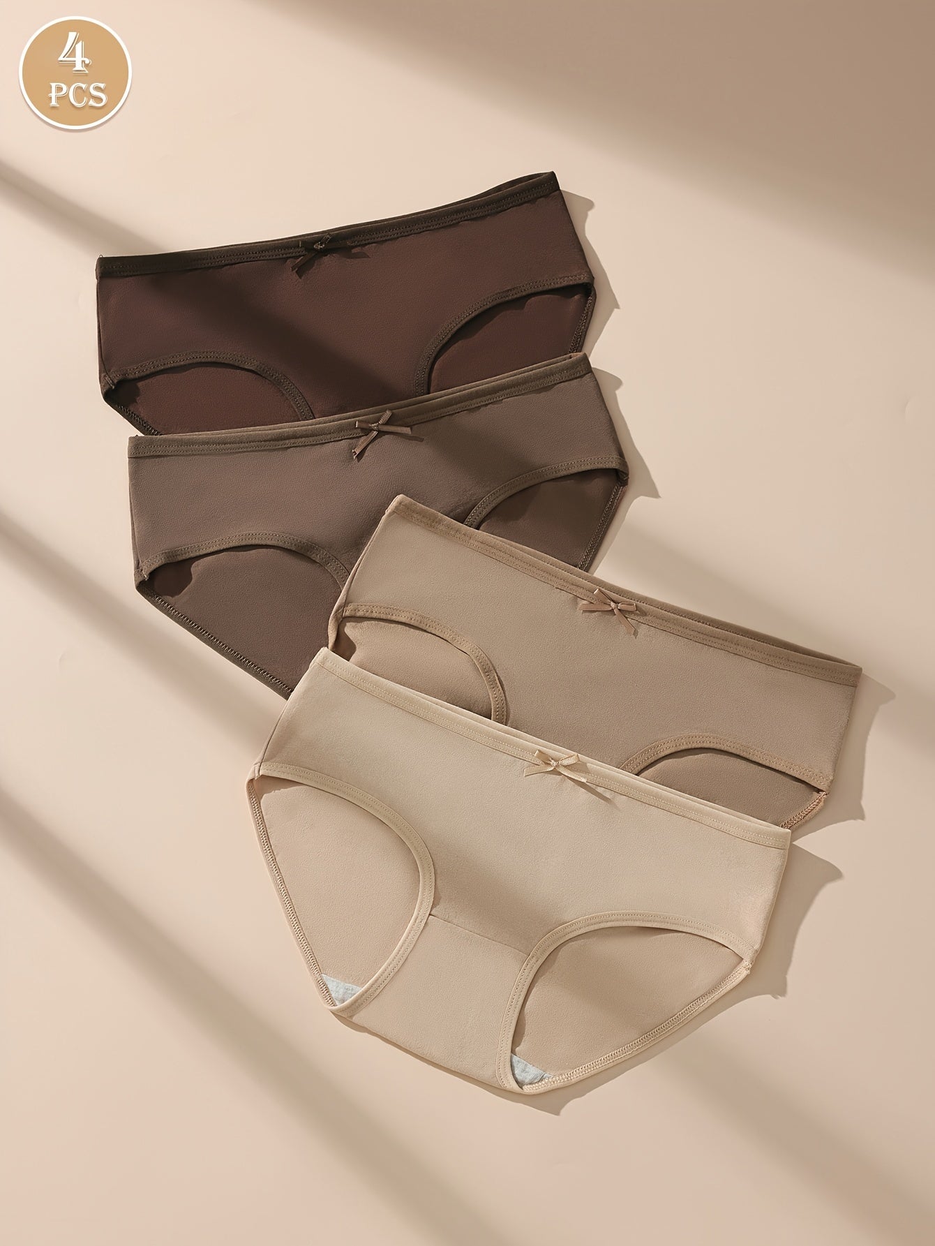 4pcs Sexy Cotton Briefs for Women - Comfortable & Breathable with Bow Detail, Solid Color