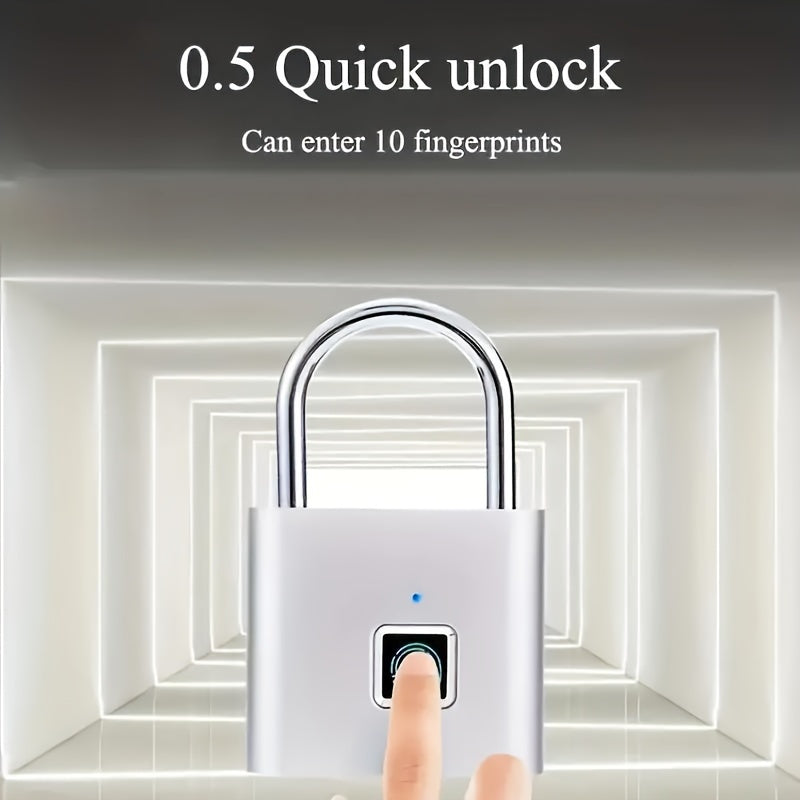 1pc Mini Smart Fingerprint Padlock, Security Door Lock, Keyless USB Rechargeable Lock For Suitcase Luggage