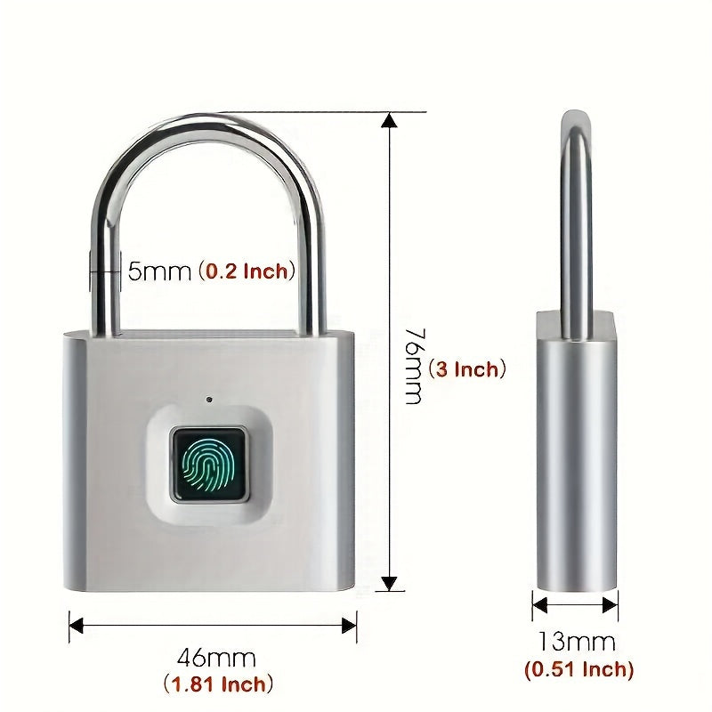 1pc Mini Smart Fingerprint Padlock, Security Door Lock, Keyless USB Rechargeable Lock For Suitcase Luggage