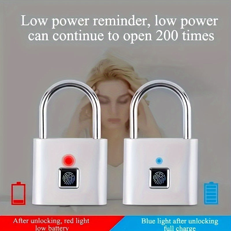 1pc Mini Smart Fingerprint Padlock, Security Door Lock, Keyless USB Rechargeable Lock For Suitcase Luggage