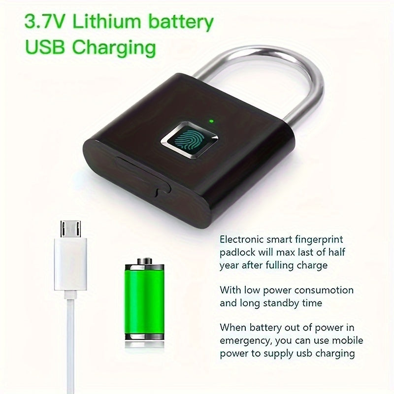 1pc Mini Smart Fingerprint Padlock, Security Door Lock, Keyless USB Rechargeable Lock For Suitcase Luggage