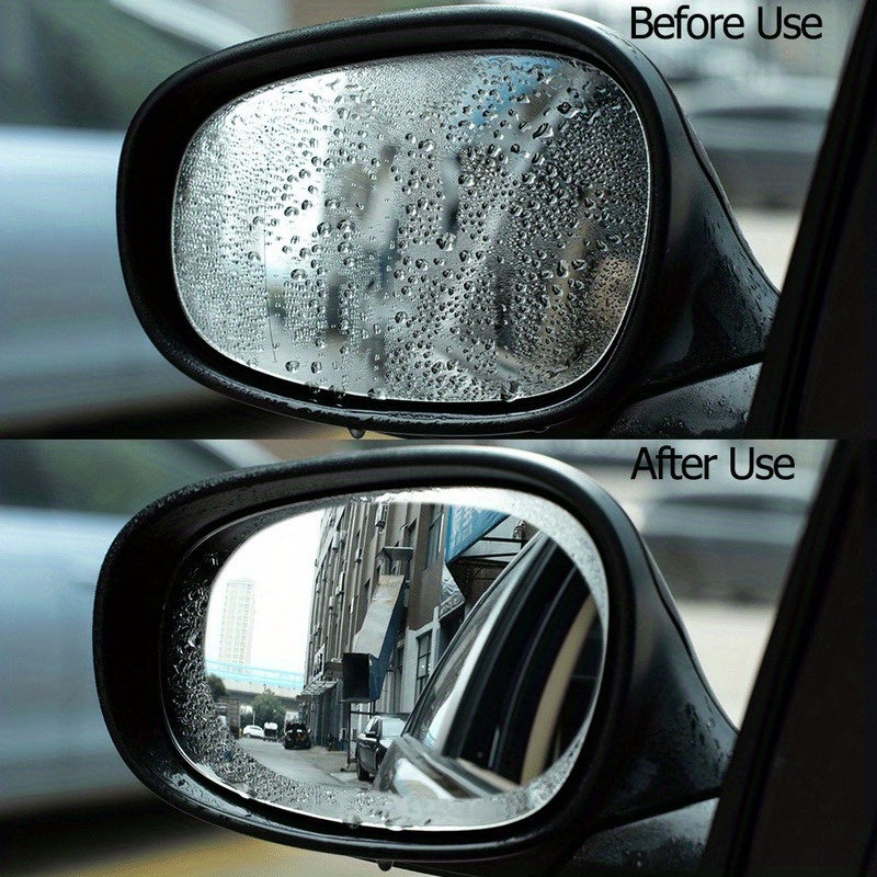2 películas antivaho e impermeables para espejos retrovisores de coche, de PET transparente e impermeable.