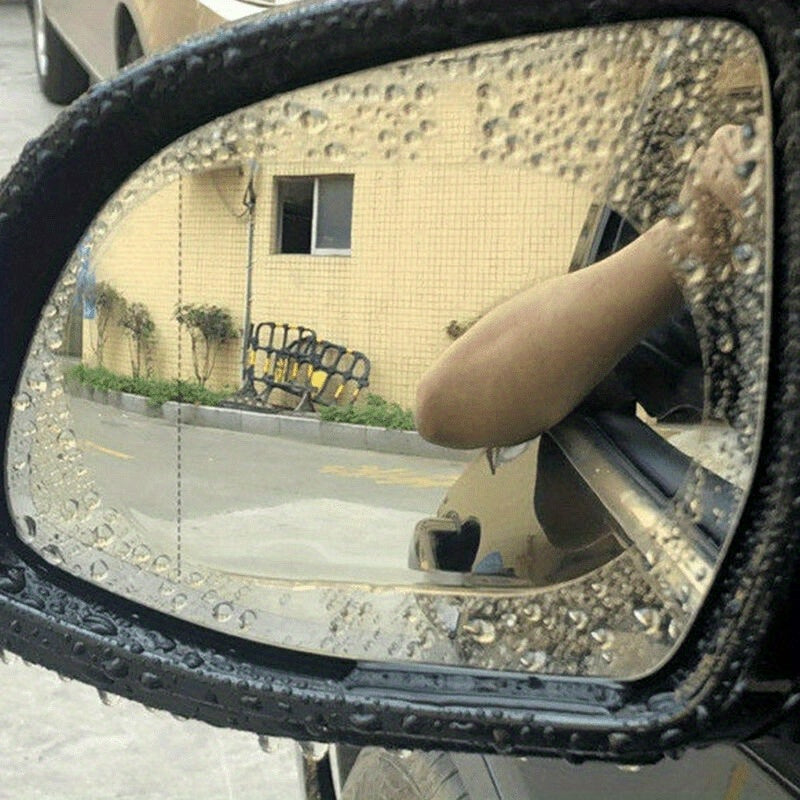 2 películas antivaho e impermeables para espejos retrovisores de coche, de PET transparente e impermeable.