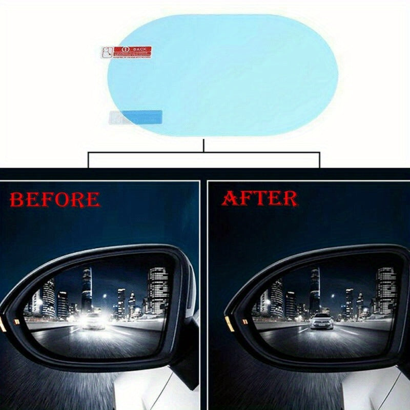 2 películas antivaho e impermeables para espejos retrovisores de coche, de PET transparente e impermeable.
