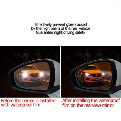 2pcs Anti-Fog Rainproof Car Mirror Film - Waterproof, Clear PET Protective Sticker for Rearview Mirrors