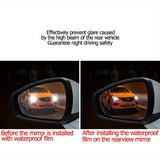 2 películas antivaho e impermeables para espejos retrovisores de coche, de PET transparente e impermeable.