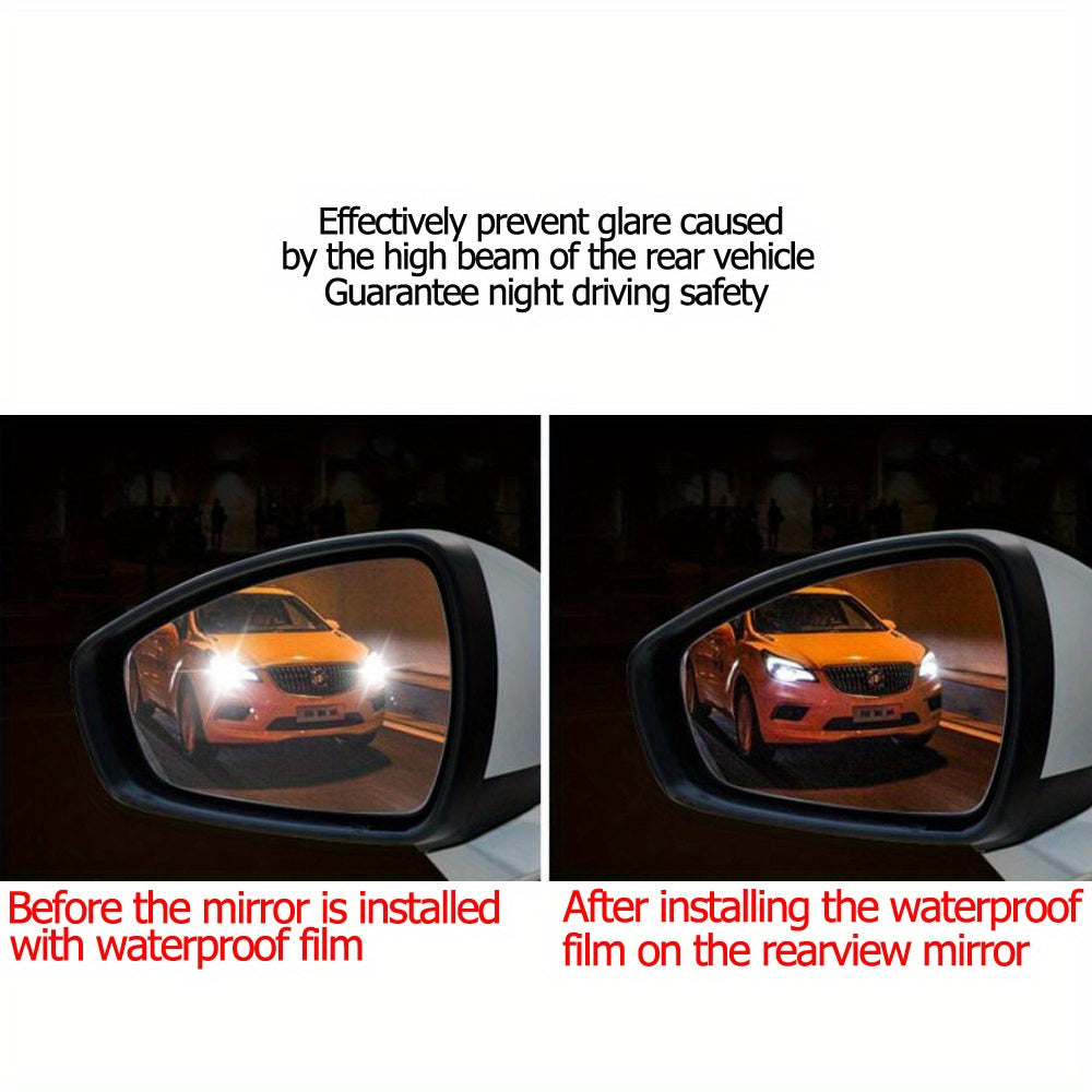 2 películas antivaho e impermeables para espejos retrovisores de coche, de PET transparente e impermeable.