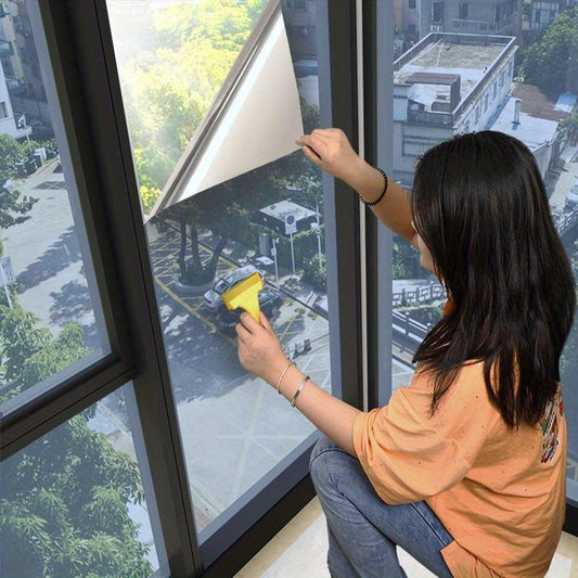1 Roll Mirror Window Film, Reflective Privacy Tint, Anti-UV, Heat Control Sun Blocking, For Home Office Living Room, Silvery/Black &amp; Silvery Options