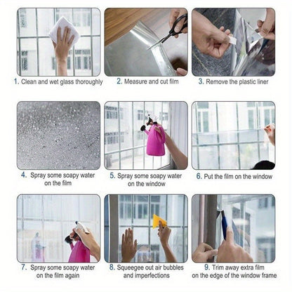 1 Roll Mirror Window Film, Reflective Privacy Tint, Anti-UV, Heat Control Sun Blocking, For Home Office Living Room, Silvery/Black & Silvery Options