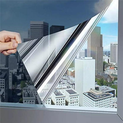 1 Roll Mirror Window Film, Reflective Privacy Tint, Anti-UV, Heat Control Sun Blocking, For Home Office Living Room, Silvery/Black & Silvery Options