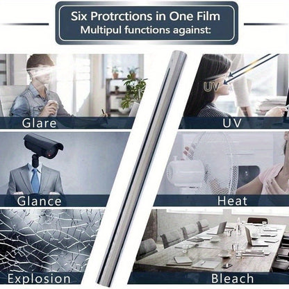 1 Roll Mirror Window Film, Reflective Privacy Tint, Anti-UV, Heat Control Sun Blocking, For Home Office Living Room, Silvery/Black & Silvery Options