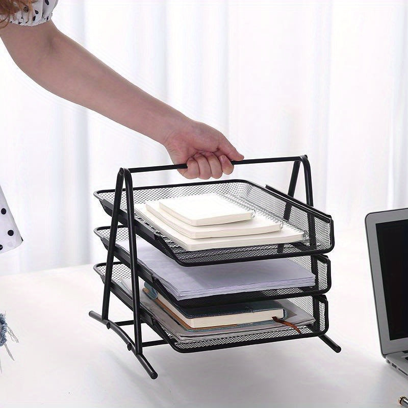 Estante de almacenamiento de escritorio para oficina creativa, estante de gestión de almacenamiento de hierro de tres capas, estante de documentos de escritorio creativo para oficina, estante de información, estantería de libros apilada de múltiples capas
