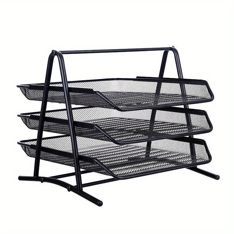 Creative Office Desktop Rack Storage Rack, Three-layer Iron Storage Management Rack, Creative Desktop Office For Document Rack, Information Rack, Stacked Multi-layer Storage Book Rack