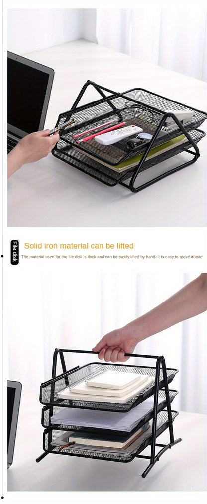 Creative Office Desktop Rack Storage Rack, Three-layer Iron Storage Management Rack, Creative Desktop Office For Document Rack, Information Rack, Stacked Multi-layer Storage Book Rack