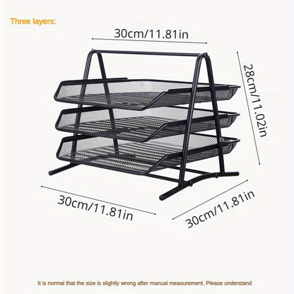 Creative Office Desktop Rack Storage Rack, Three-layer Iron Storage Management Rack, Creative Desktop Office For Document Rack, Information Rack, Stacked Multi-layer Storage Book Rack