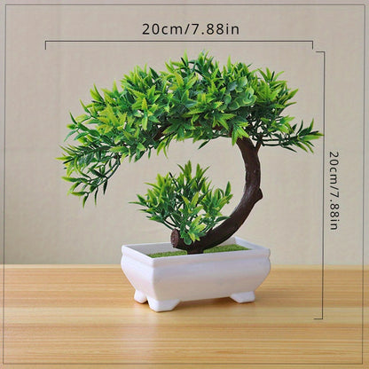 1pc Artificial Plant, Artificial Bonsai Tree Set, Plastic Faux Potted Plants, 20.02cm Home Office Tabletop Decor, Green/Yellow Flower Miniature Ornament, Living Room Decor, Table Decor, Home Decor