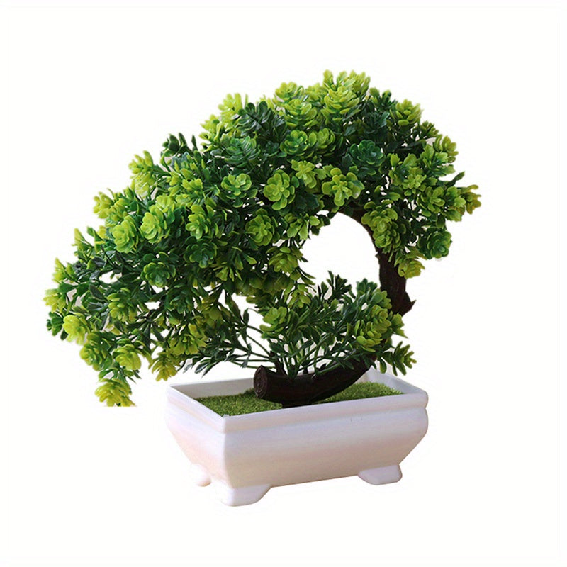 1pc Artificial Plant, Artificial Bonsai Tree Set, Plastic Faux Potted Plants, 20.02cm Home Office Tabletop Decor, Green/Yellow Flower Miniature Ornament, Living Room Decor, Table Decor, Home Decor