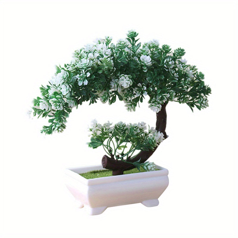 1pc Artificial Plant, Artificial Bonsai Tree Set, Plastic Faux Potted Plants, 20.02cm Home Office Tabletop Decor, Green/Yellow Flower Miniature Ornament, Living Room Decor, Table Decor, Home Decor