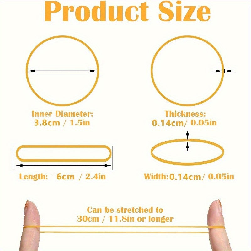 Durable Natural Rubber Bands - 100/300/666pcs | Strong Elasticity | Versatile 38mm Diameter Rings for Office, School & Home Organization